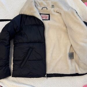 Levi's Cream Sherpa-Lined Puffer with Black Trim Label